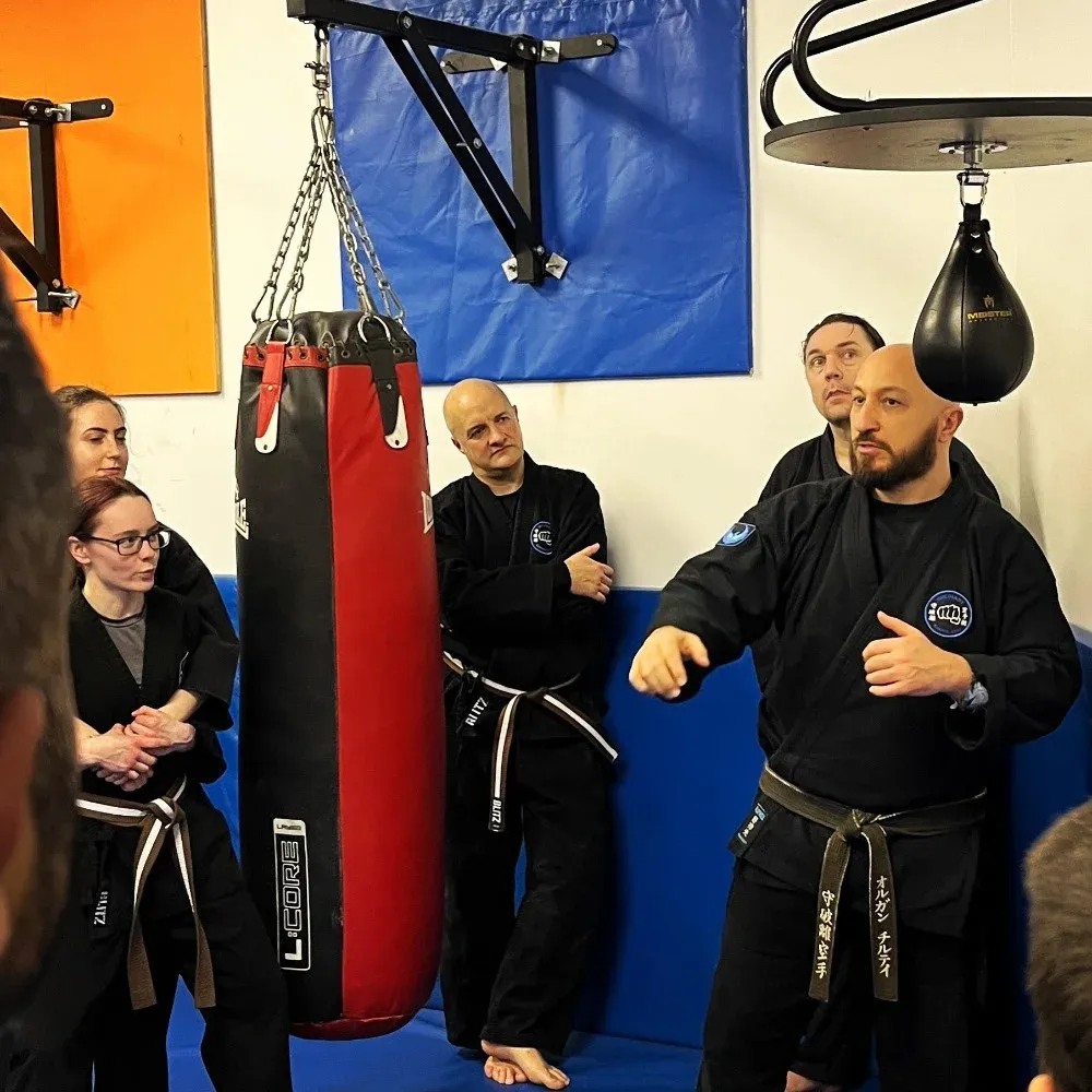 Martial arts students training at Shuhari Self Defence Slough dojo at Ramgarhia Educational & Cultural Centre