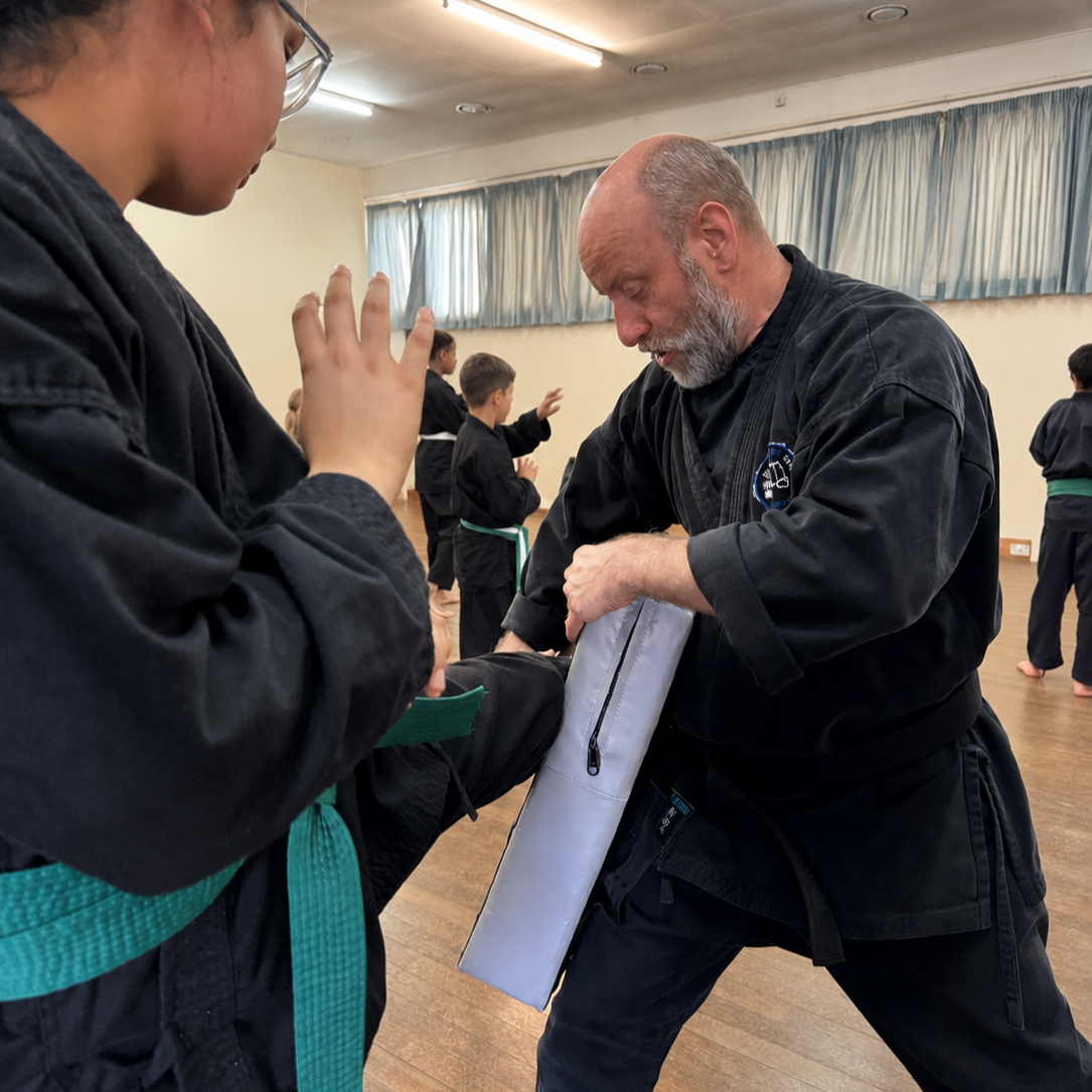 Brian Southon of Shuhari Self Defence Cippenham teaching a childrens karate class