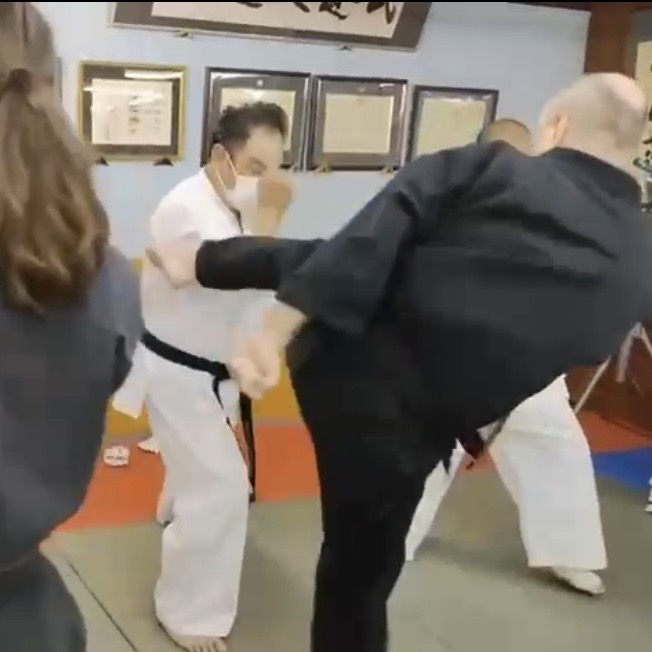 Brian Southon of Shuhari Self Defence Cippenham doing karate conditioning in Ichinomiya Japan