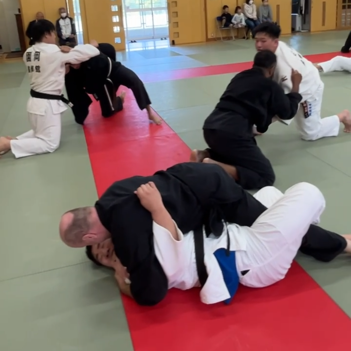 Brian Southon of Shuhari Self Defence Cippenham practicing Judo groundwork Ne-Waza in Kogakkan school Japan